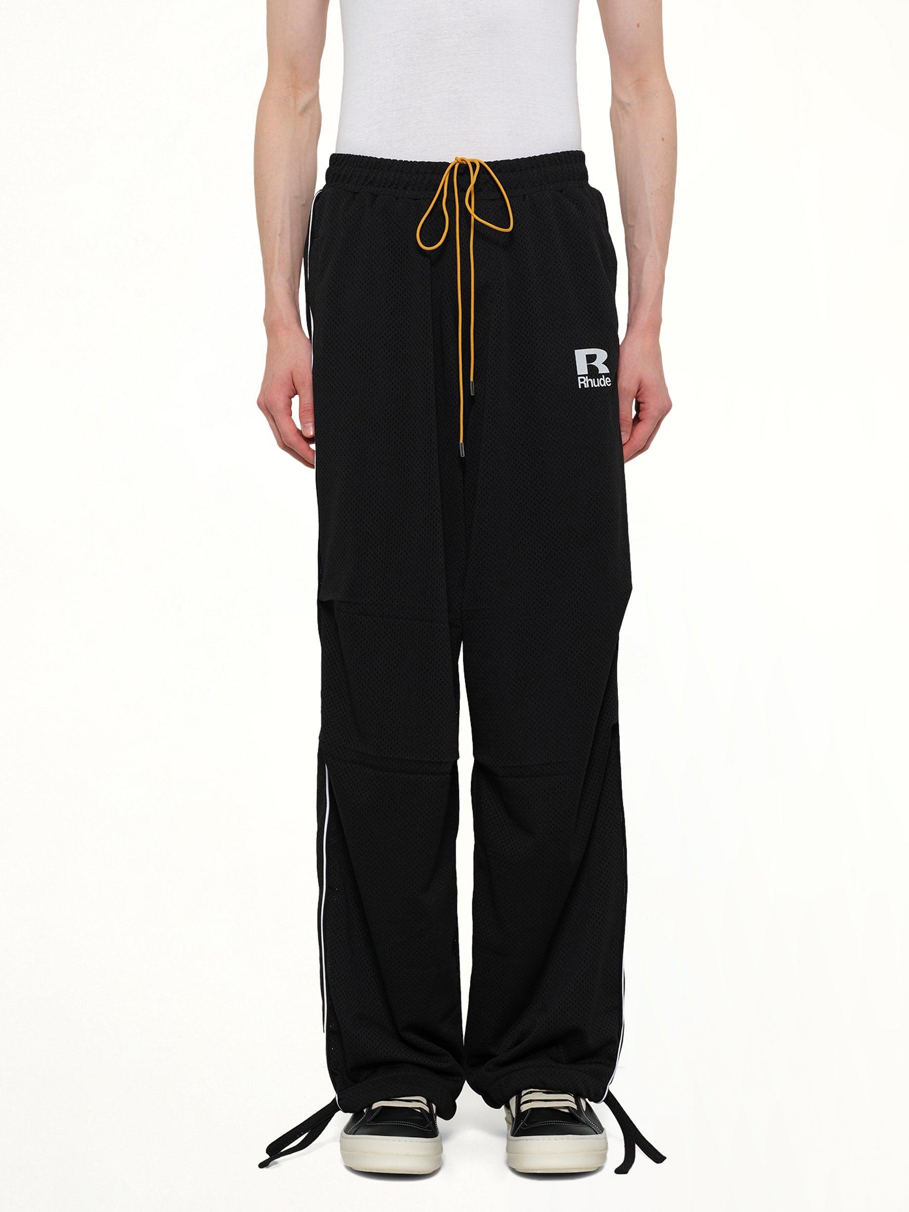 Rhude Mesh Piping Parachute Track Pant in Black/White
