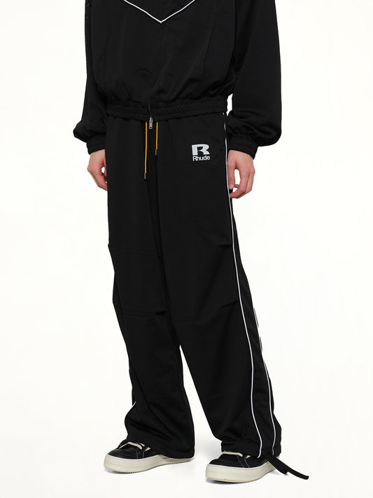 Rhude Mesh Piping Parachute Track Pant in Black/White