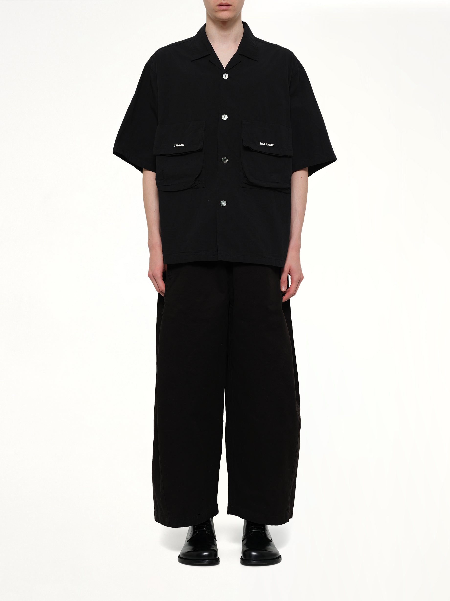 UNDERCOVER Chaos Balance Pocket Shirt in Black Model View from MARAIS