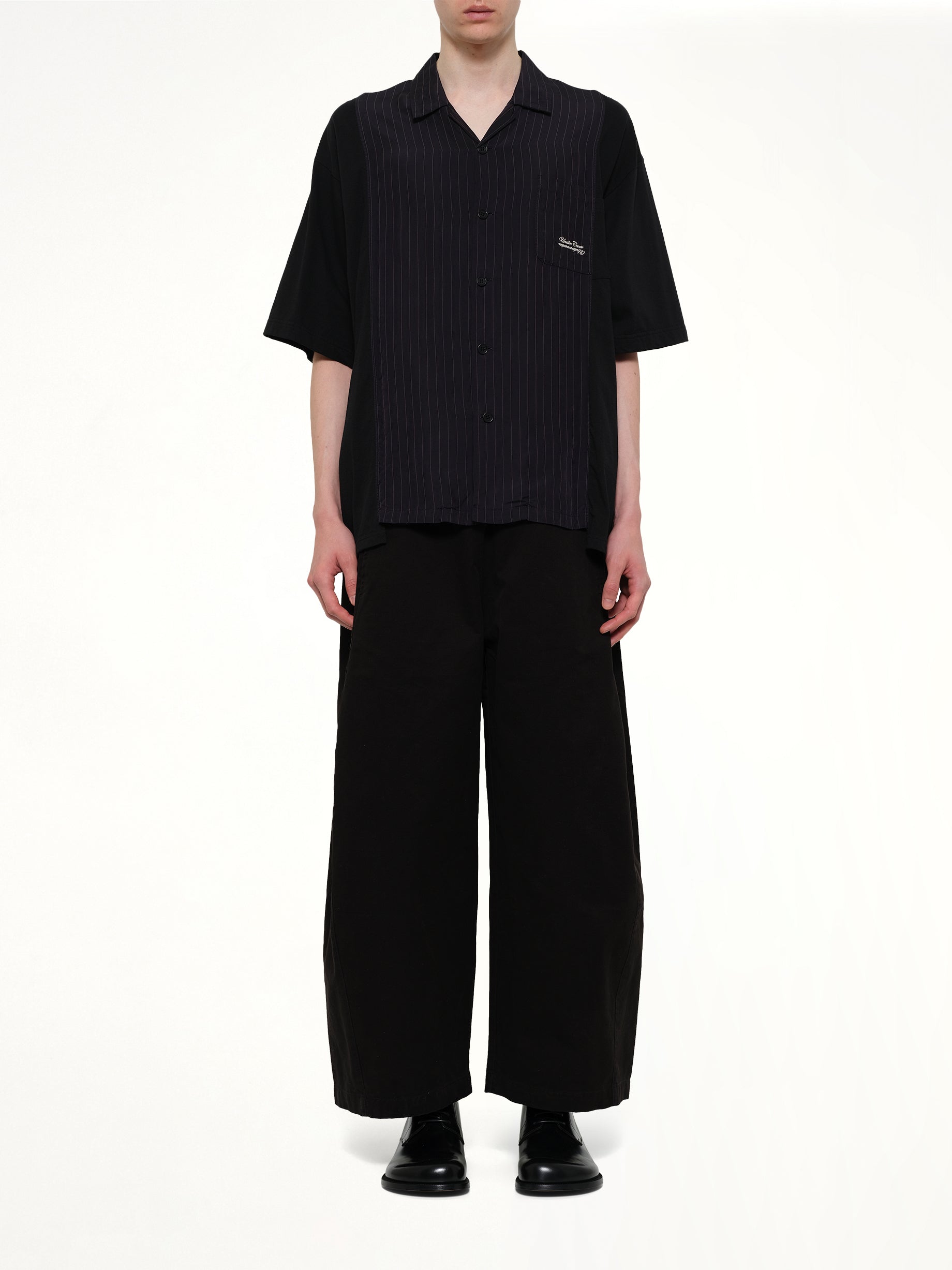UNDERCOVER Combo SS Shirt in Navy Stripe Model View from MARAIS