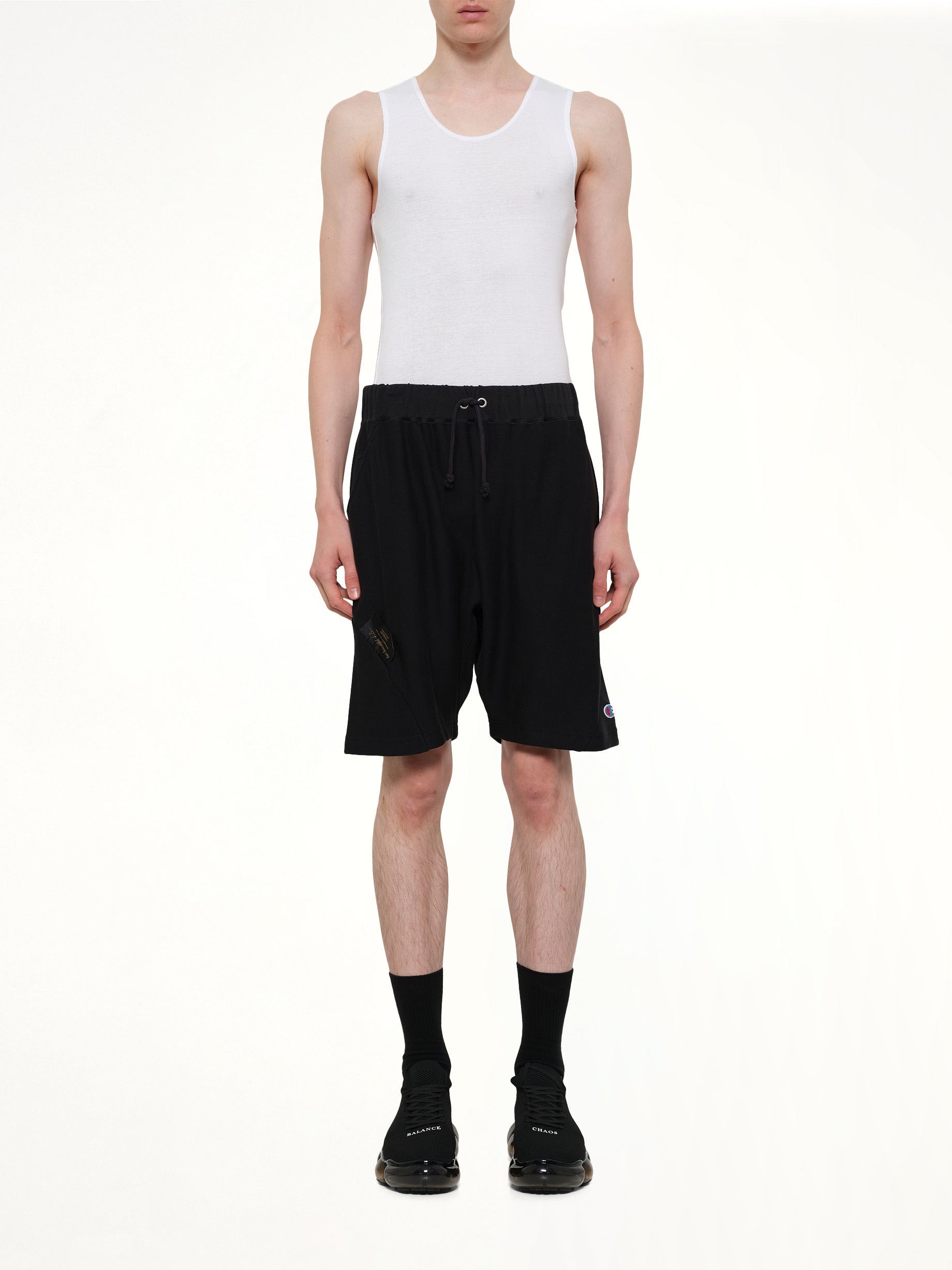 UNDERCOVER Champion x UC Sweatshorts in Black Model View from MARAIS