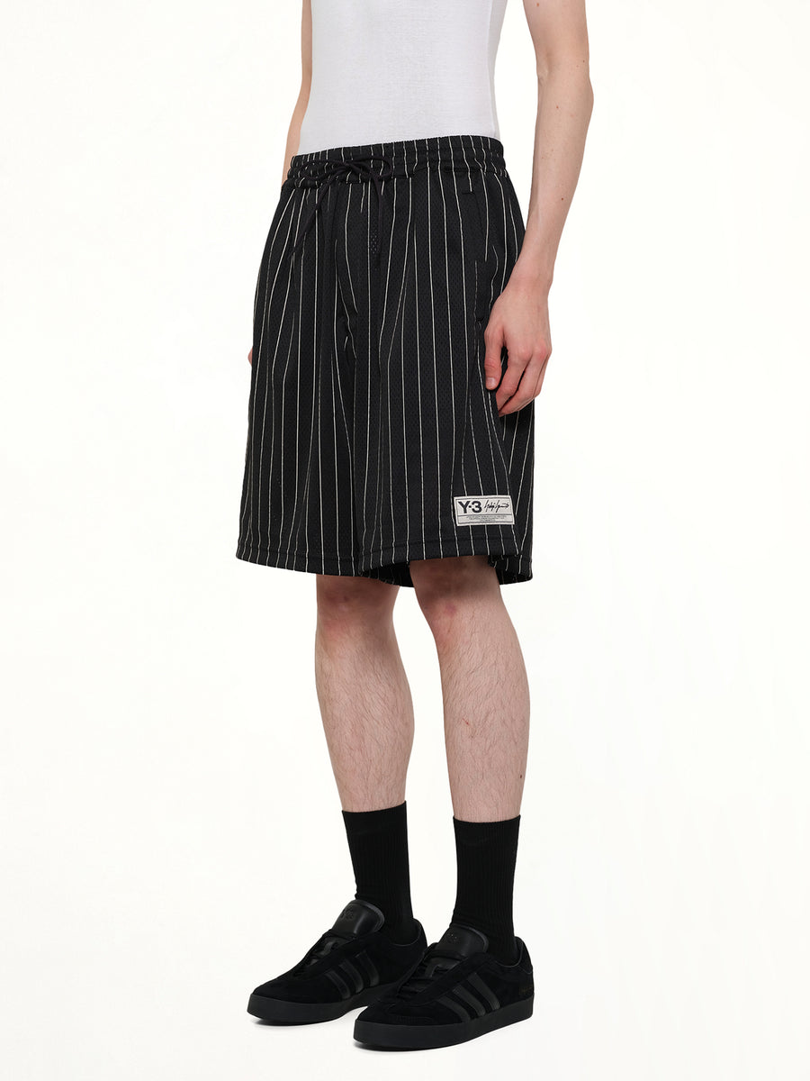 Mesh Pinstripe Shorts in Black
