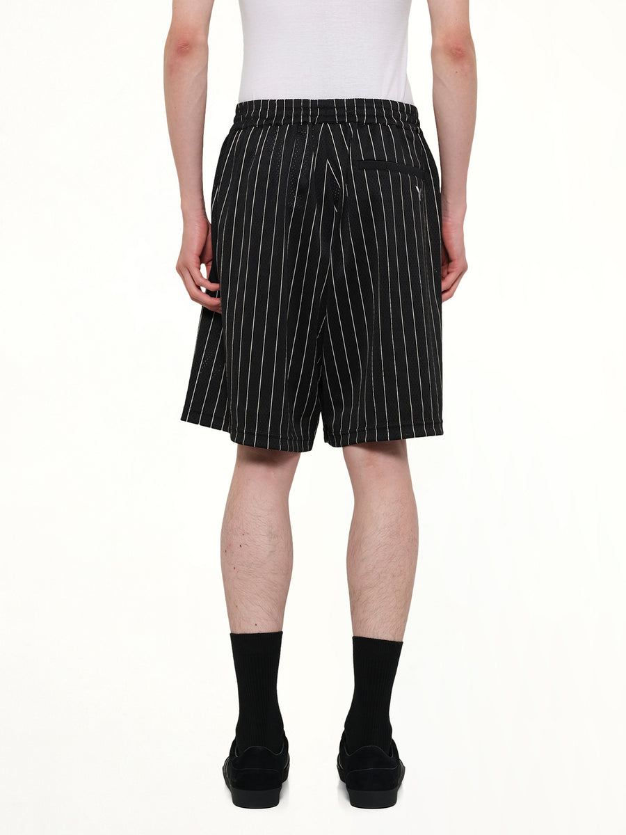 Mesh Pinstripe Shorts in Black