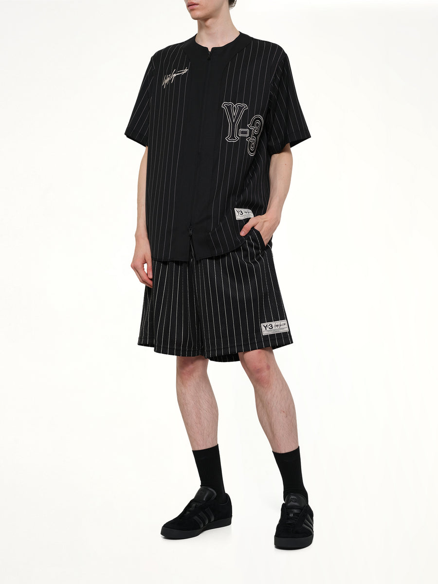 Mesh Pinstripe Shorts in Black