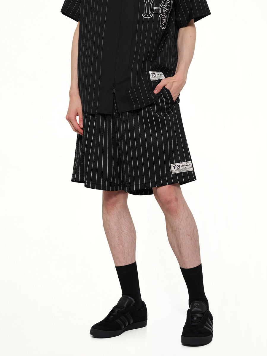 Mesh Pinstripe Shorts in Black