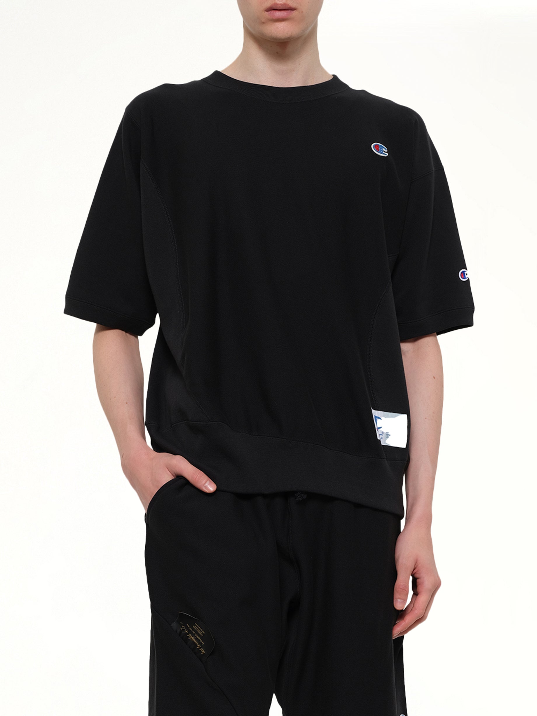 UNDERCOVER Champion x UC Sweat Top in Black Detail Shot from MARAIS