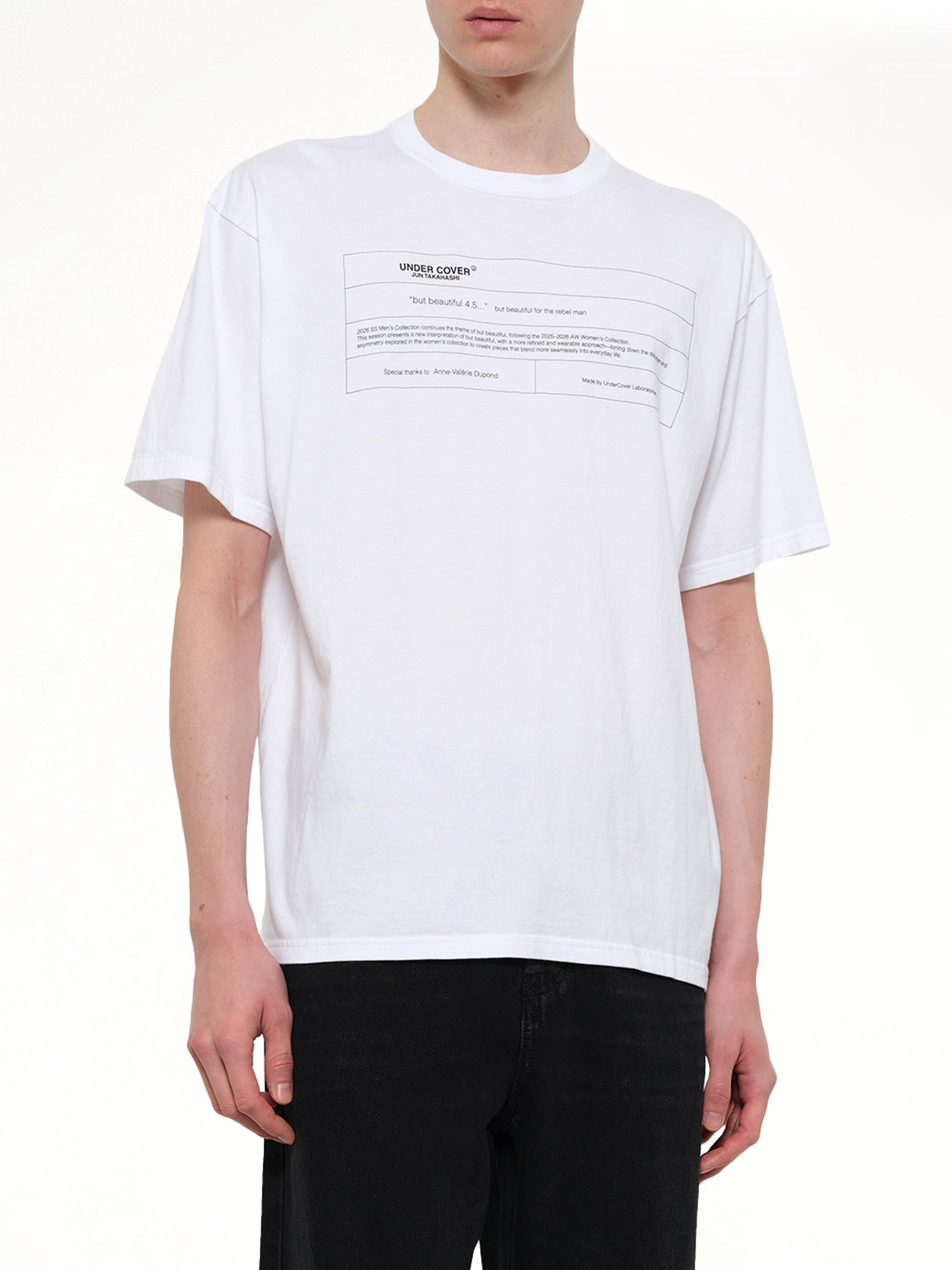 UNDERCOVER "But Beautiful" T-Shirt in White Detail Shot from MARAIS