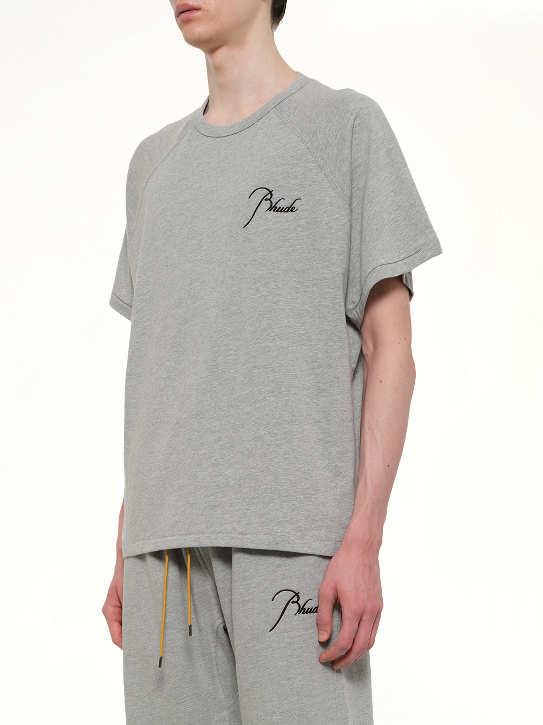 RHUDE , Classique Raglan T-Shirt in Heather Grey/Black Side View from MARAIS