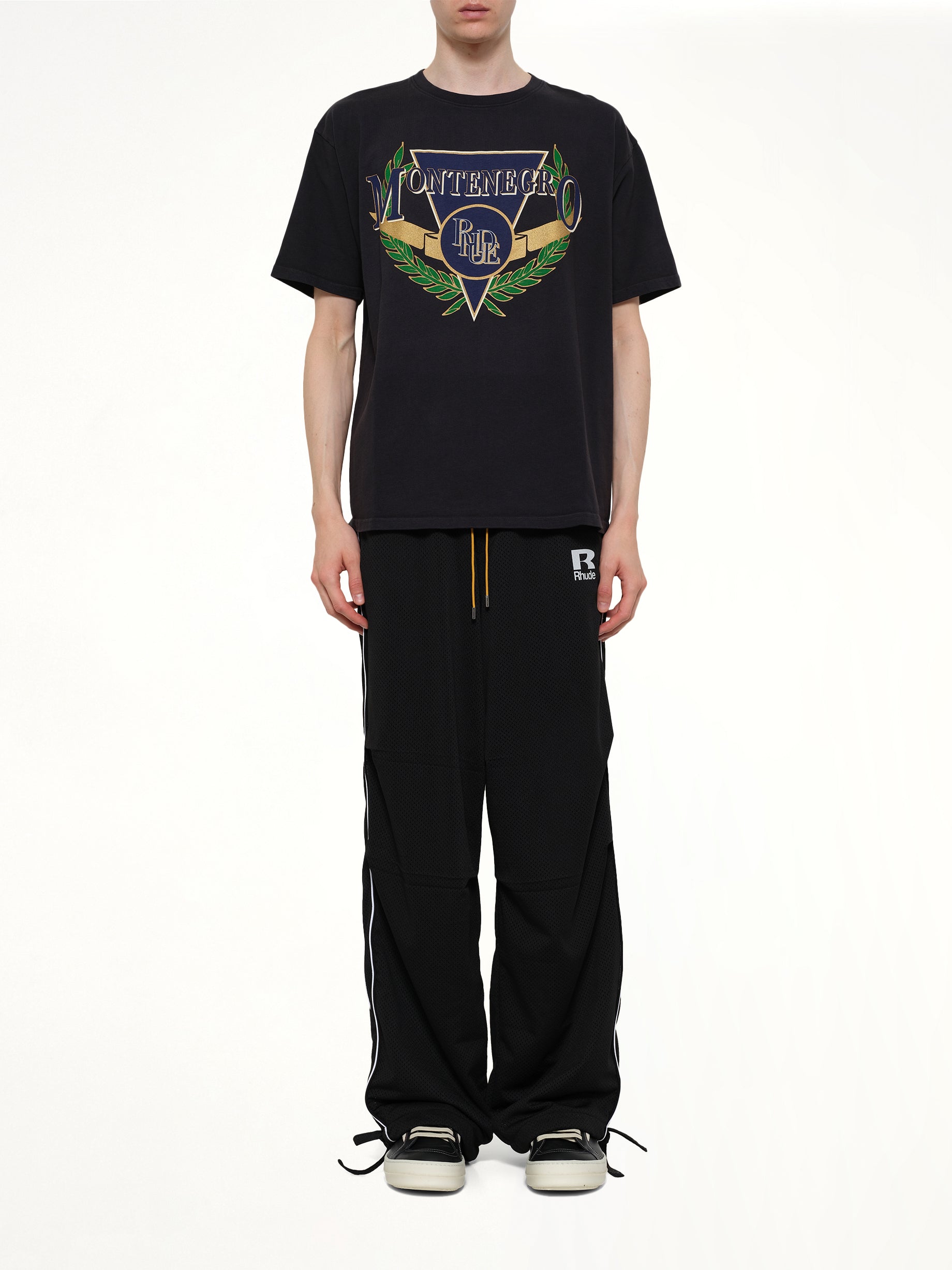 RHUDE Montenegro Regatta T-Shirt in Vintage Black Model View from MARAIS