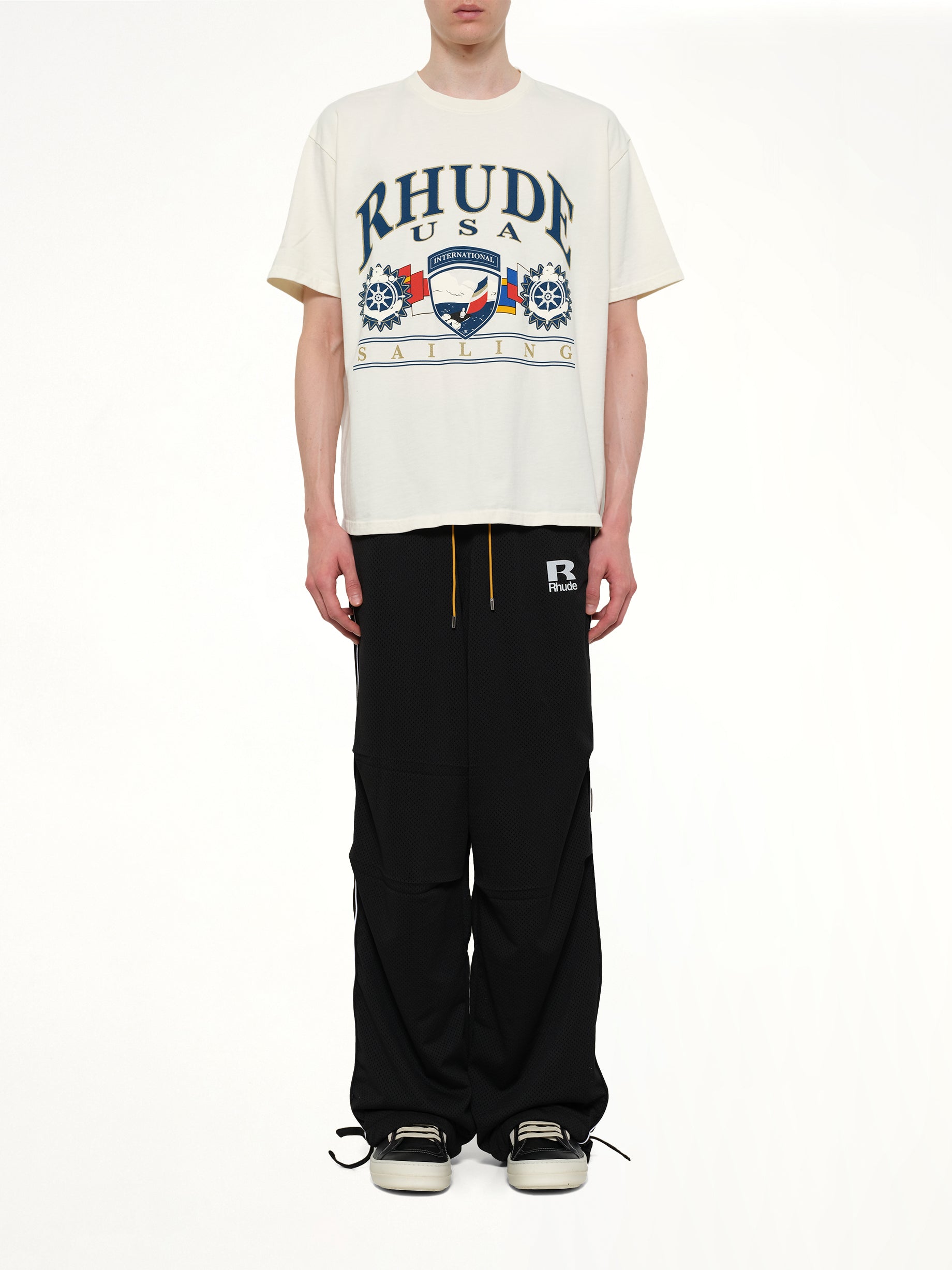 RHUDE USA Sailing Icon T-Shirt in Vintage White Model View from MARAIS