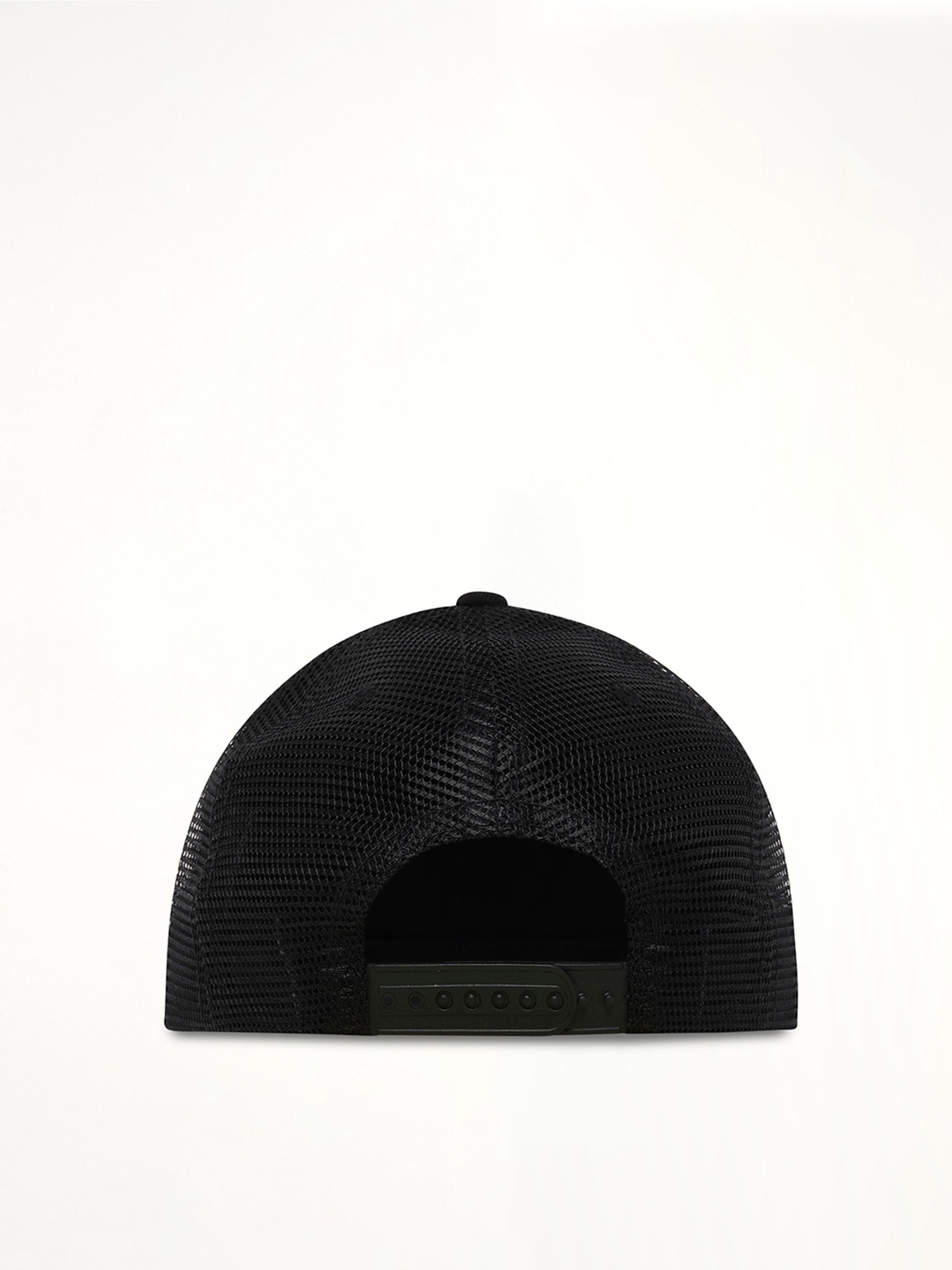 RHUDE Montenegro Regatta Trucker Hat in Black/Navy Back View from MARAIS