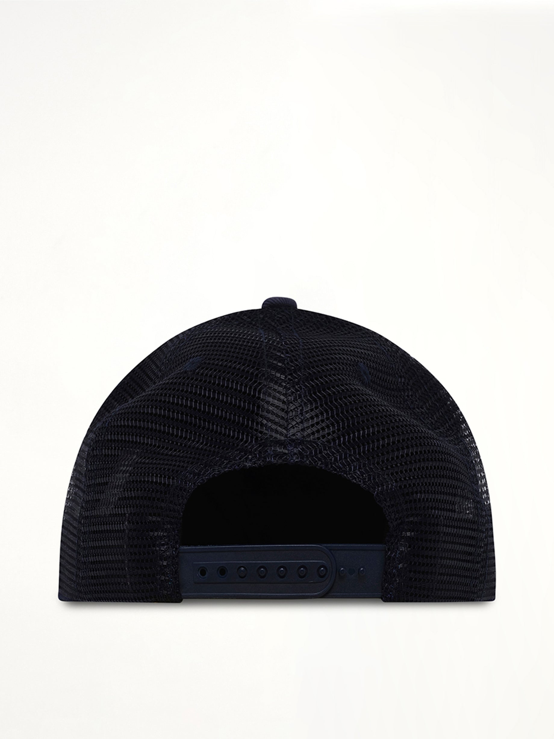 RHUDE , USA Sailing Icon Trucker Hat in Navy/White Back View from MARAIS
