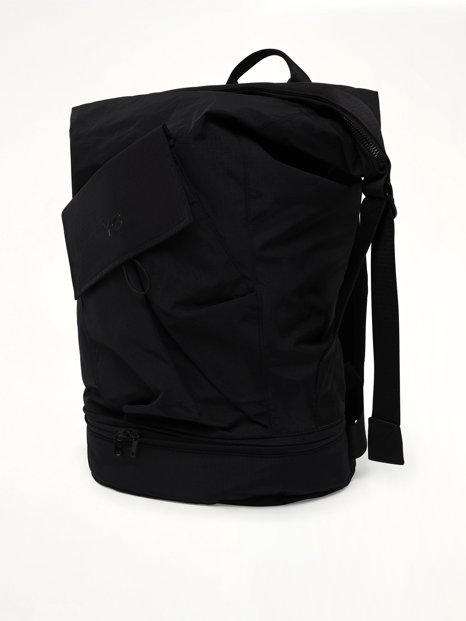 Y-3 Utility Backpack in Black Side View from MARAIS