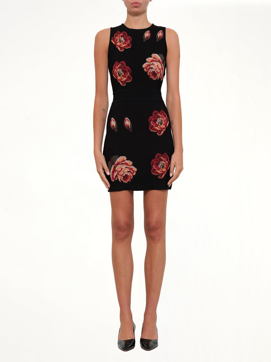 Tapesty Jacquard Mini Dress in Black/Red