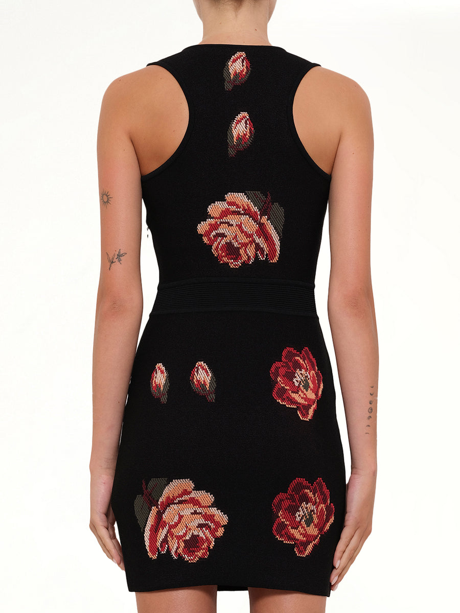 Tapesty Jacquard Mini Dress in Black/Red