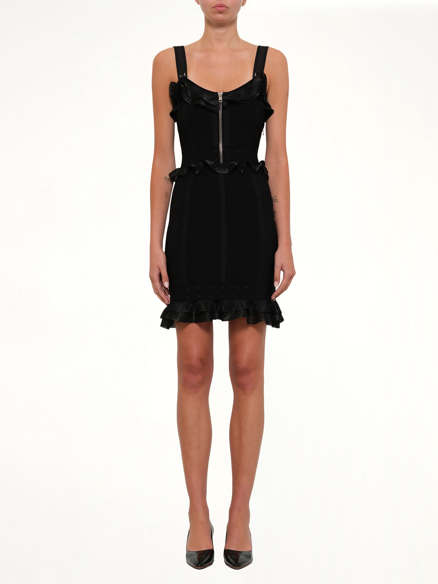 Cage Jacquard Mini Dress in Black
