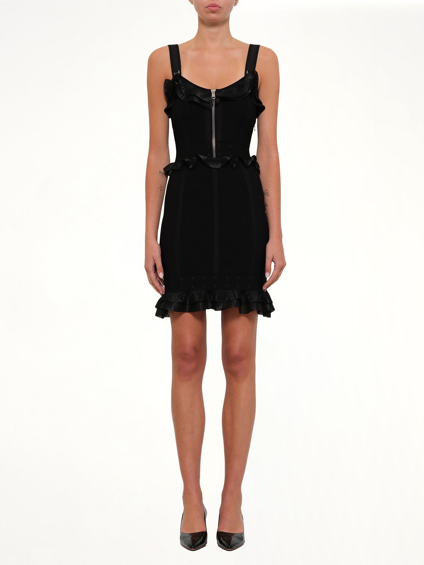 Cage Jacquard Mini Dress in Black