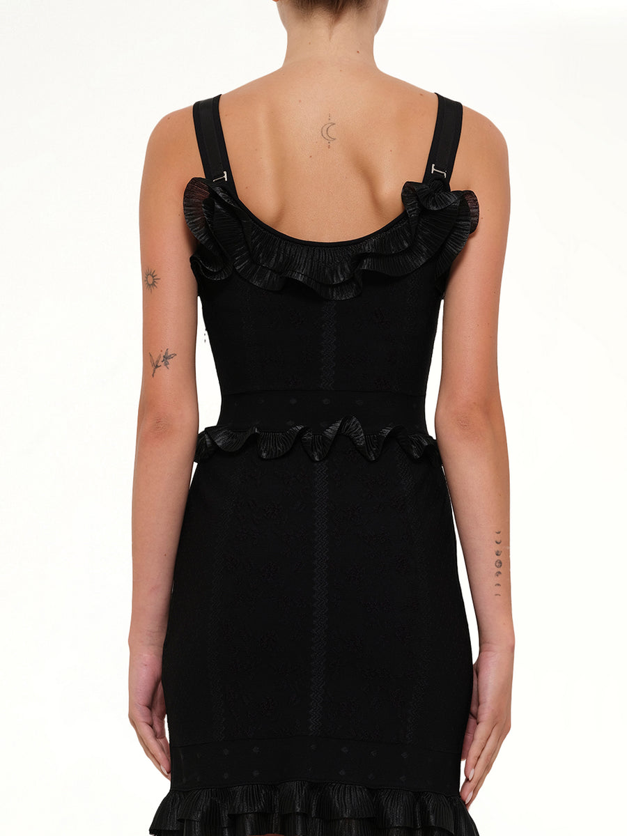 Cage Jacquard Mini Dress in Black