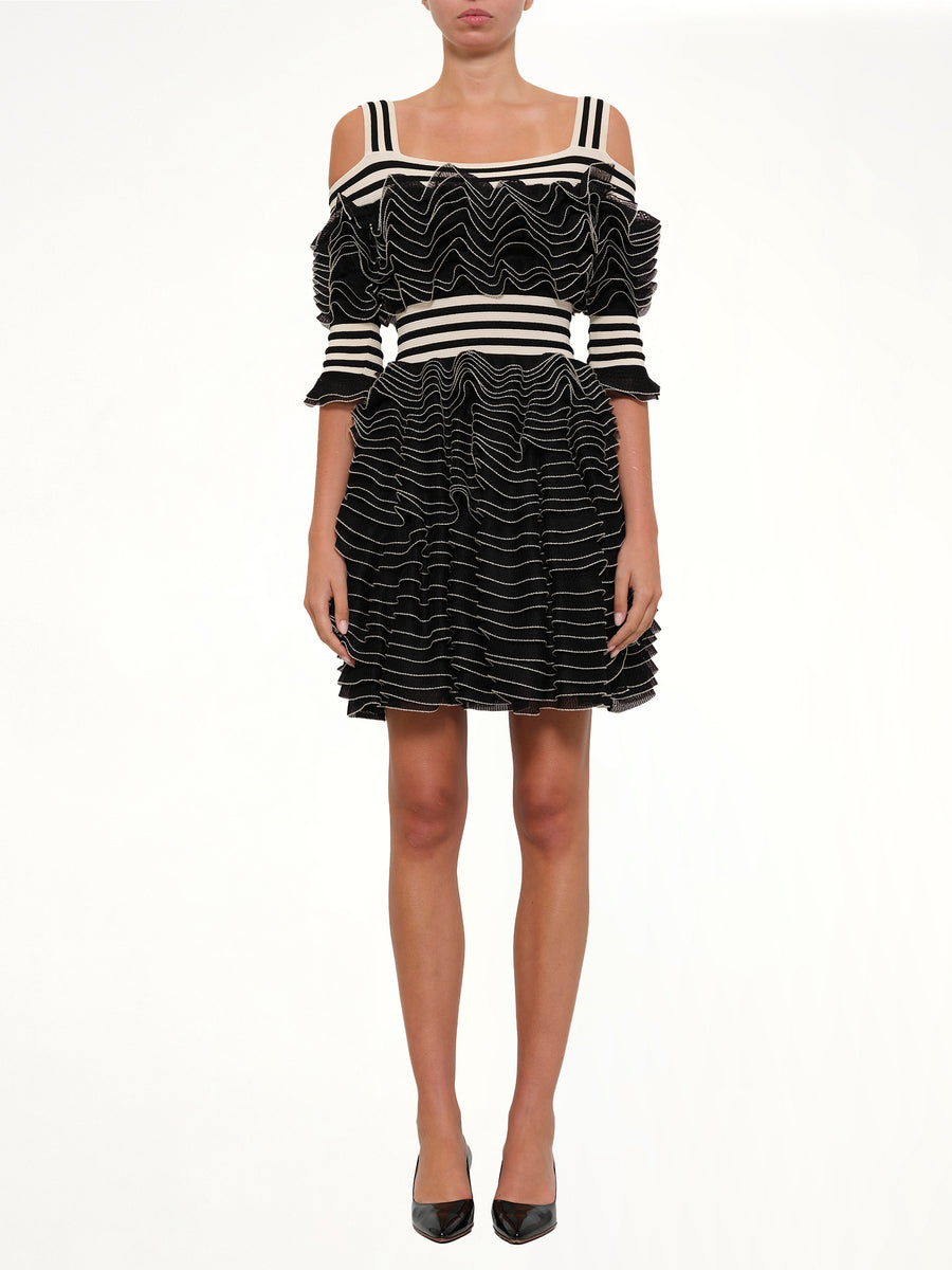 Lacy Frills Mini Dress in Black