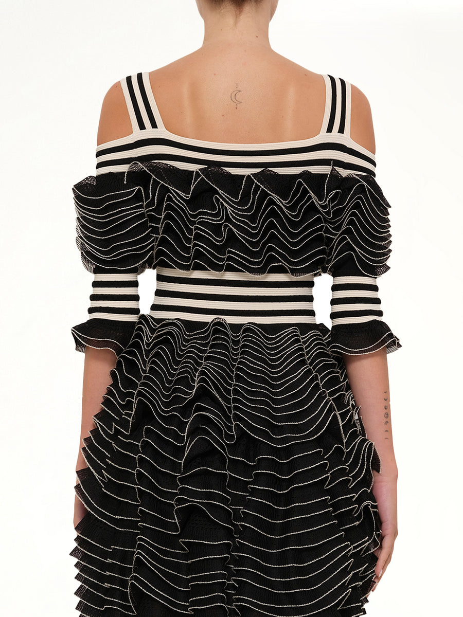 Lacy Frills Mini Dress in Black