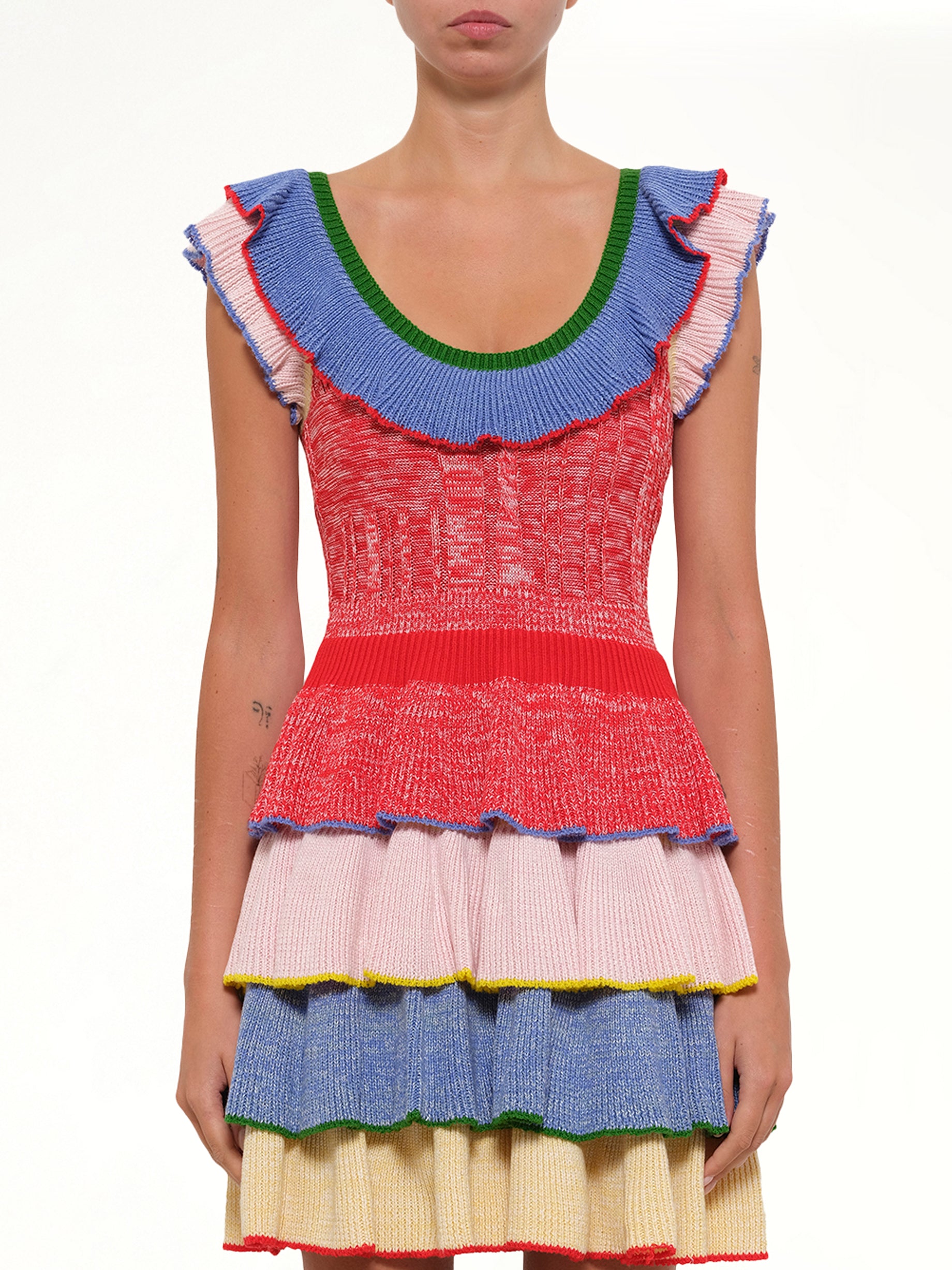 Multicolor Knit Mini Dress in Red/White