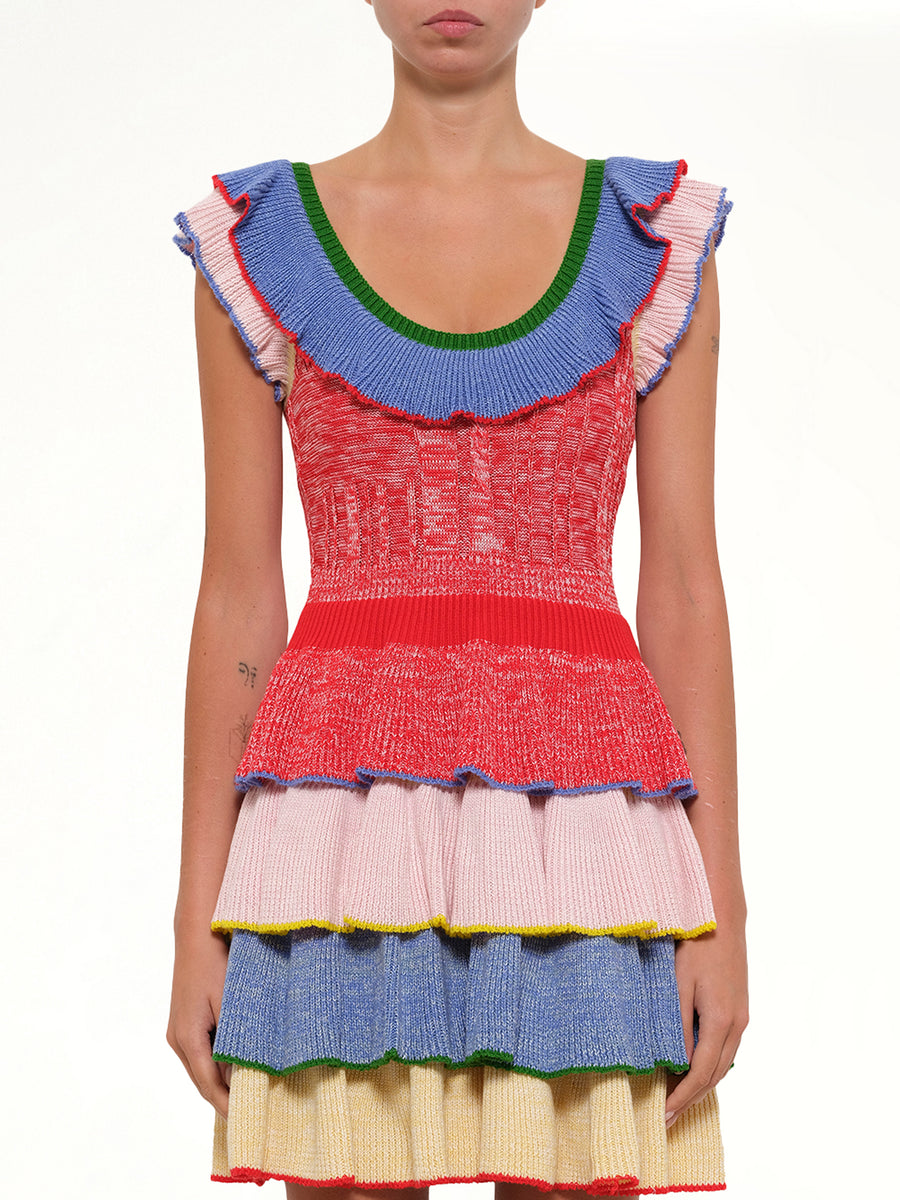 Multicolor Knit Mini Dress in Red/White