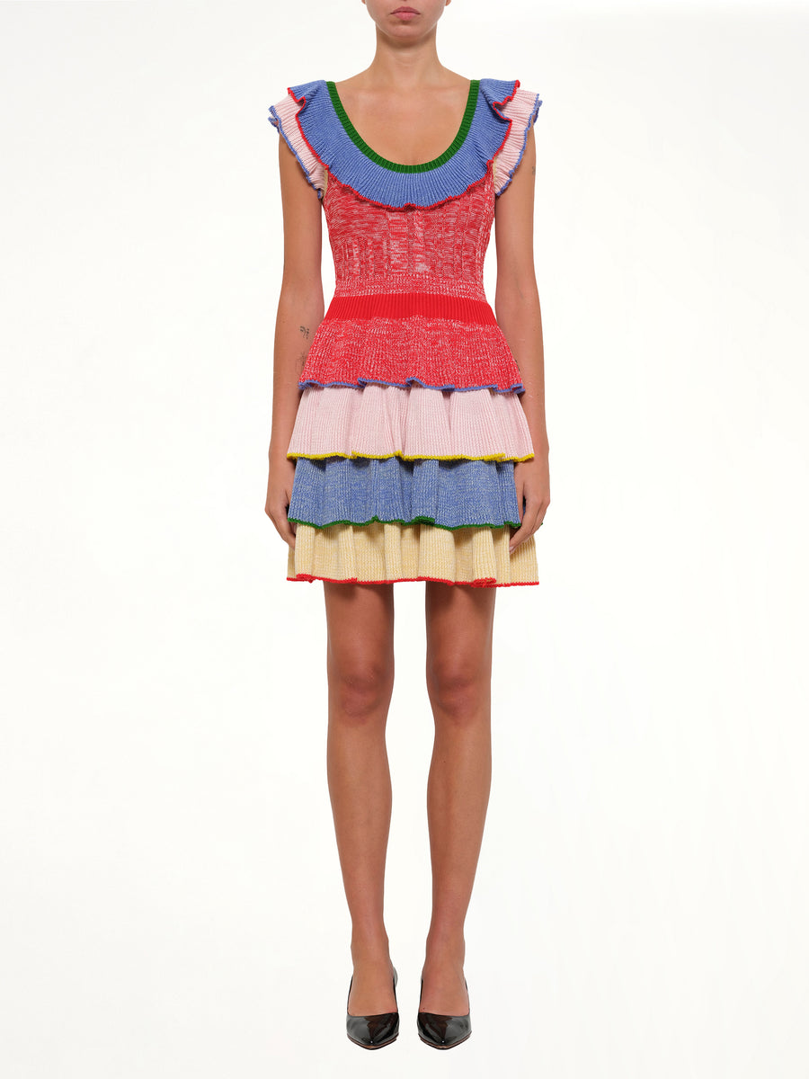 Multicolor Knit Mini Dress in Red/White