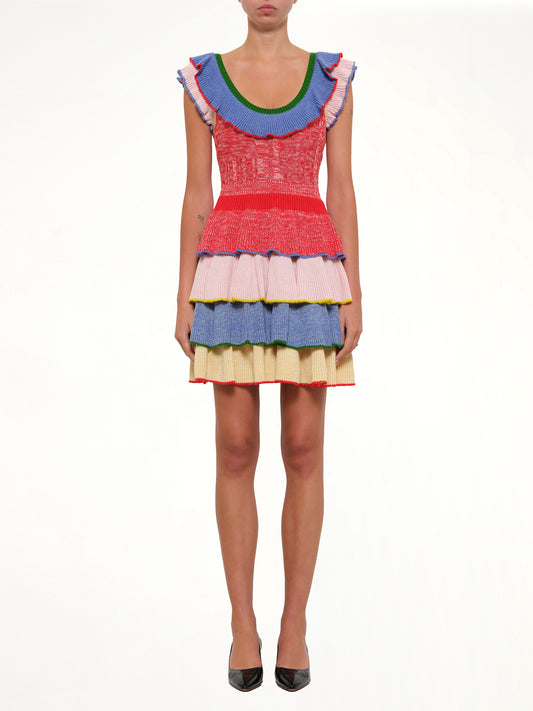 Multicolor Knit Mini Dress in Red/White