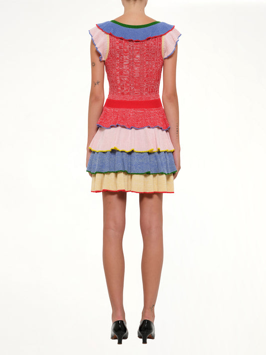 Multicolor Knit Mini Dress in Red/White