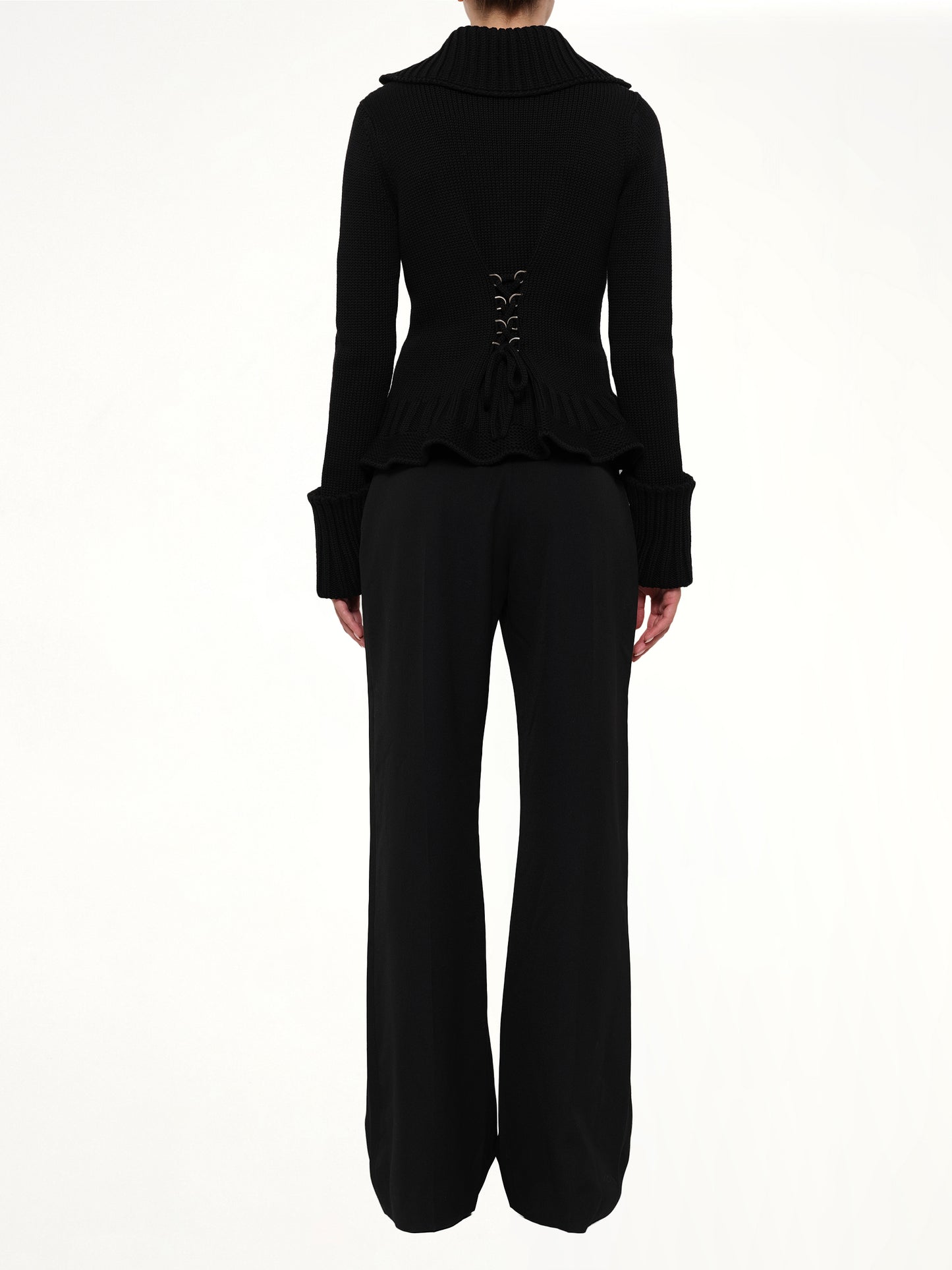 Amq - Lace Up Cardigan in Black