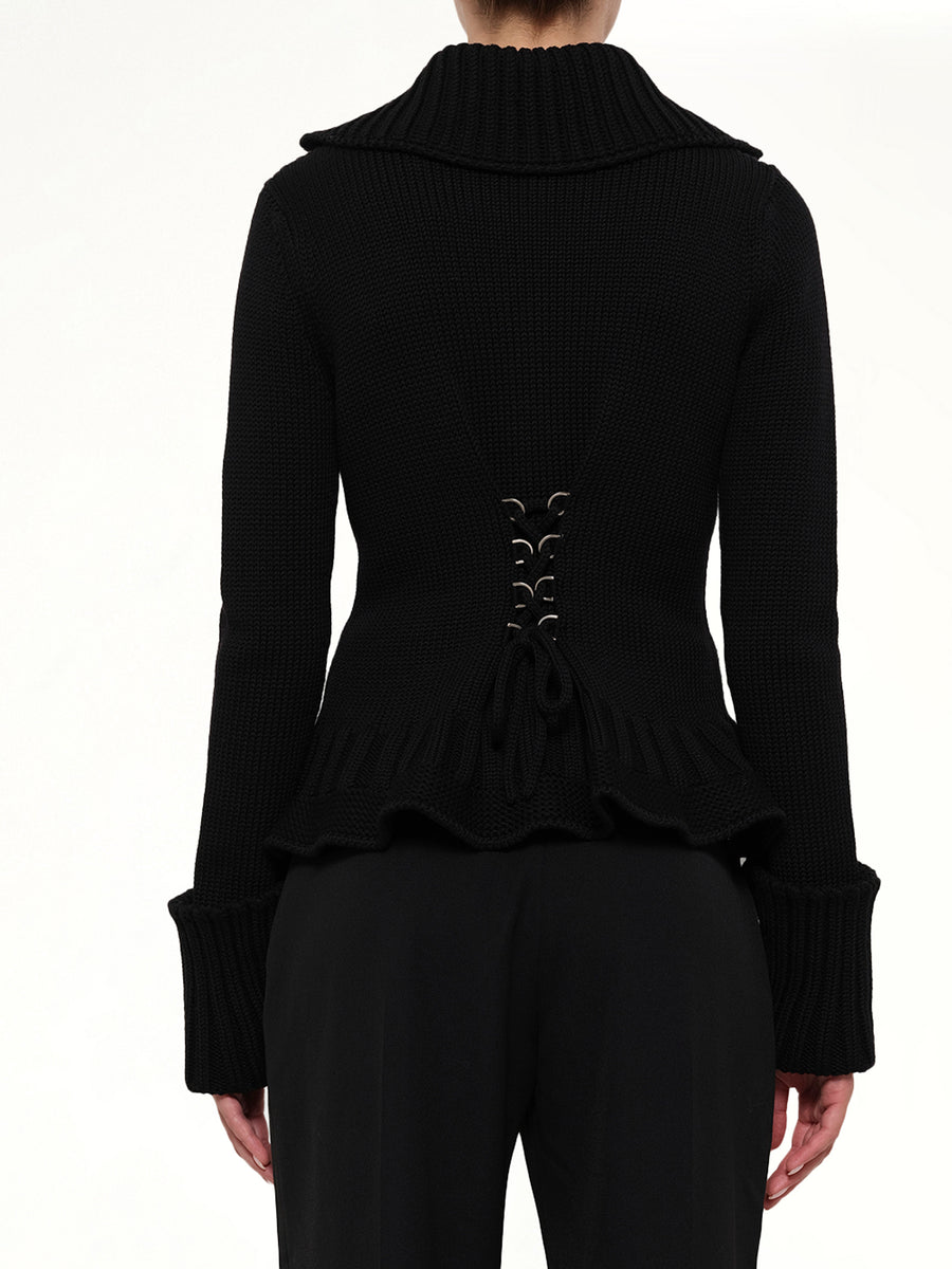 Amq - Lace Up Cardigan in Black