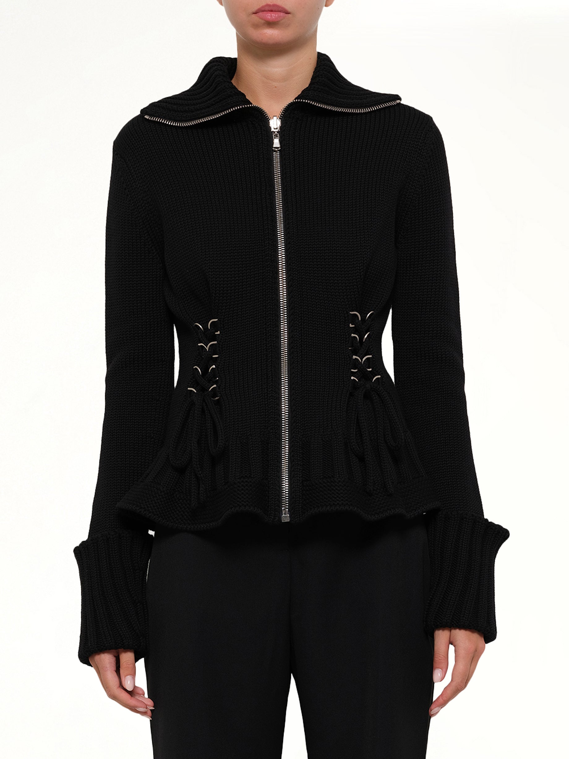 Amq - Lace Up Cardigan in Black
