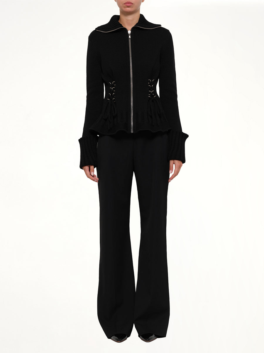 Amq - Lace Up Cardigan in Black