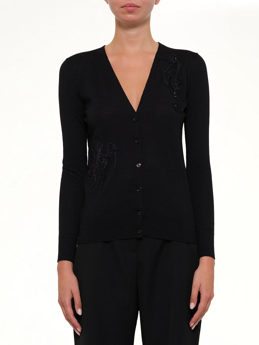 V Neck Cardigan in Black