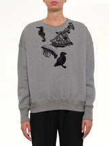 Amq - Sea Creature Embroidered Sweater in Grey