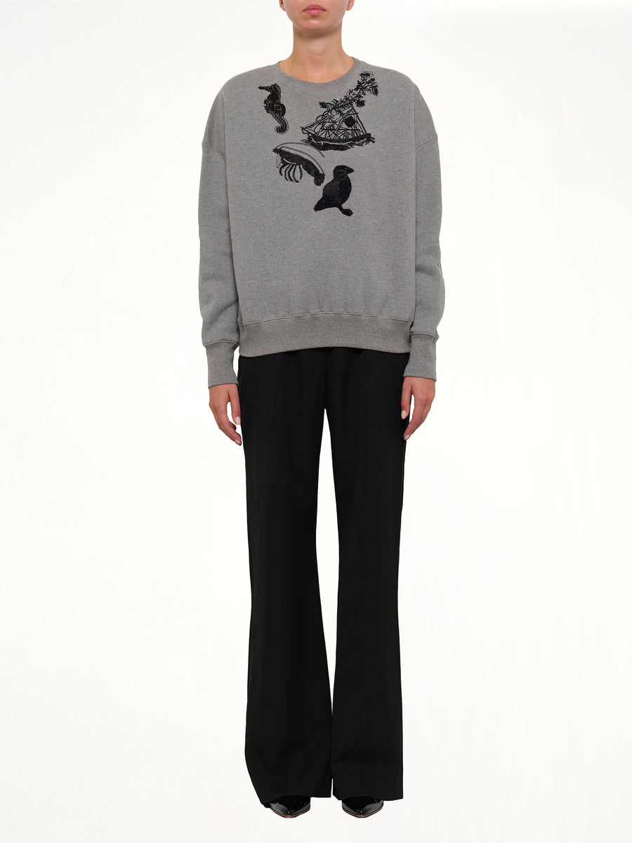 Amq - Sea Creature Embroidered Sweater in Grey