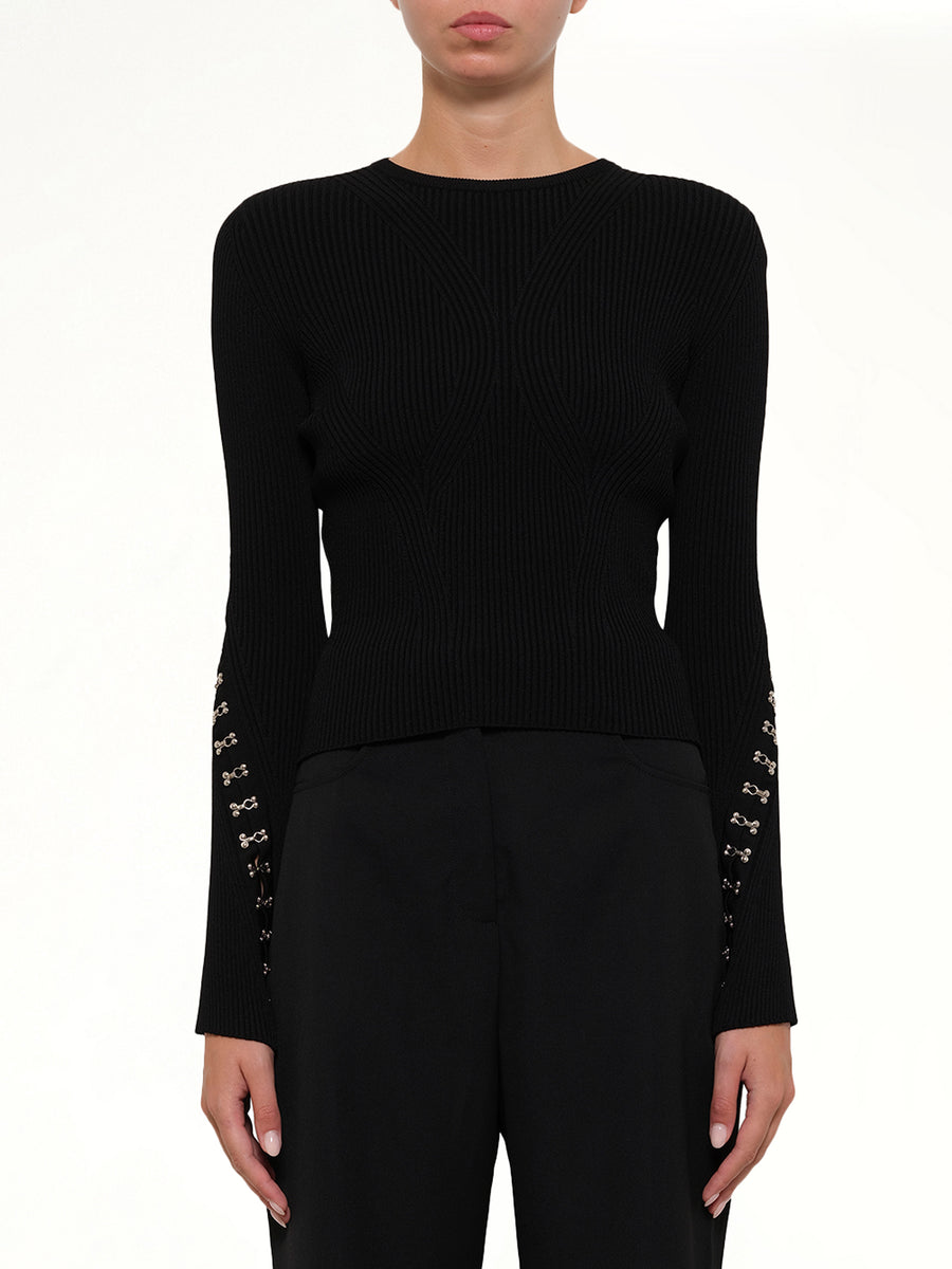 Slash Crew Neck Knitwear in Black
