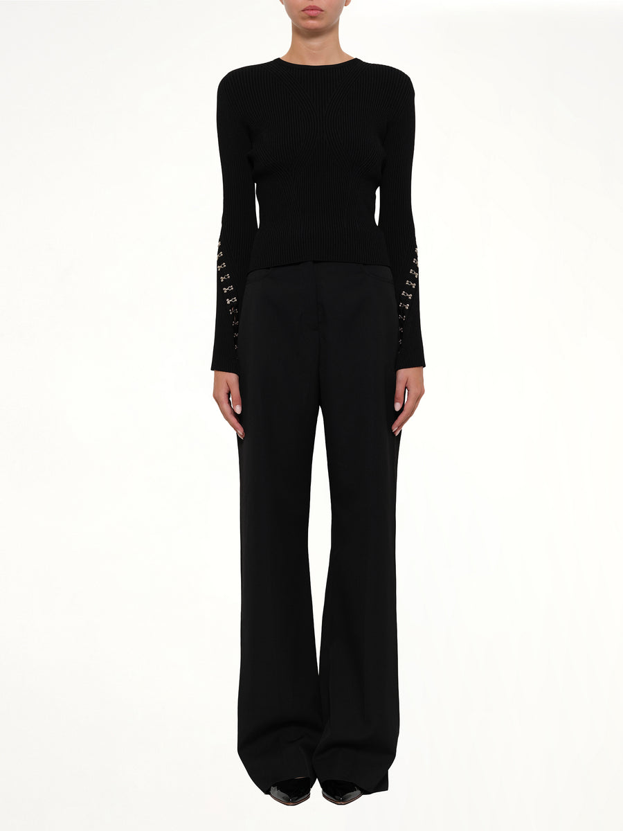 Slash Crew Neck Knitwear in Black