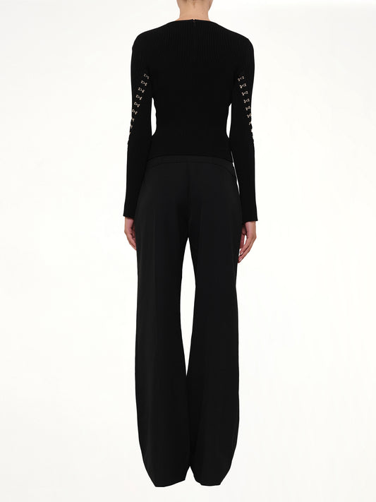 Slash Crew Neck Knitwear in Black
