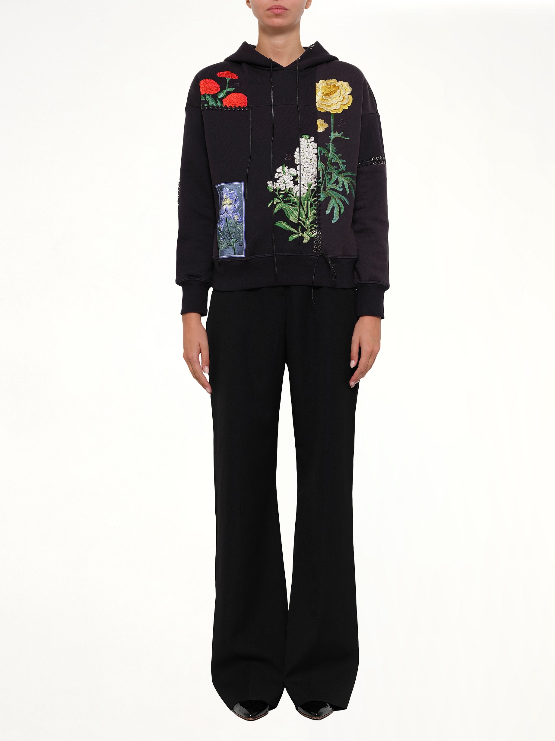 ALEXANDER MCQUEEN Botanical Embroidered Hoodie in Blue Product Photo from MARAIS