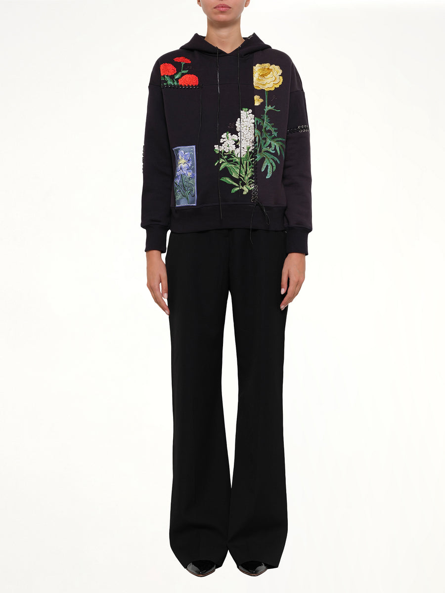 Botanical Embroidered Hoodie in Blue
