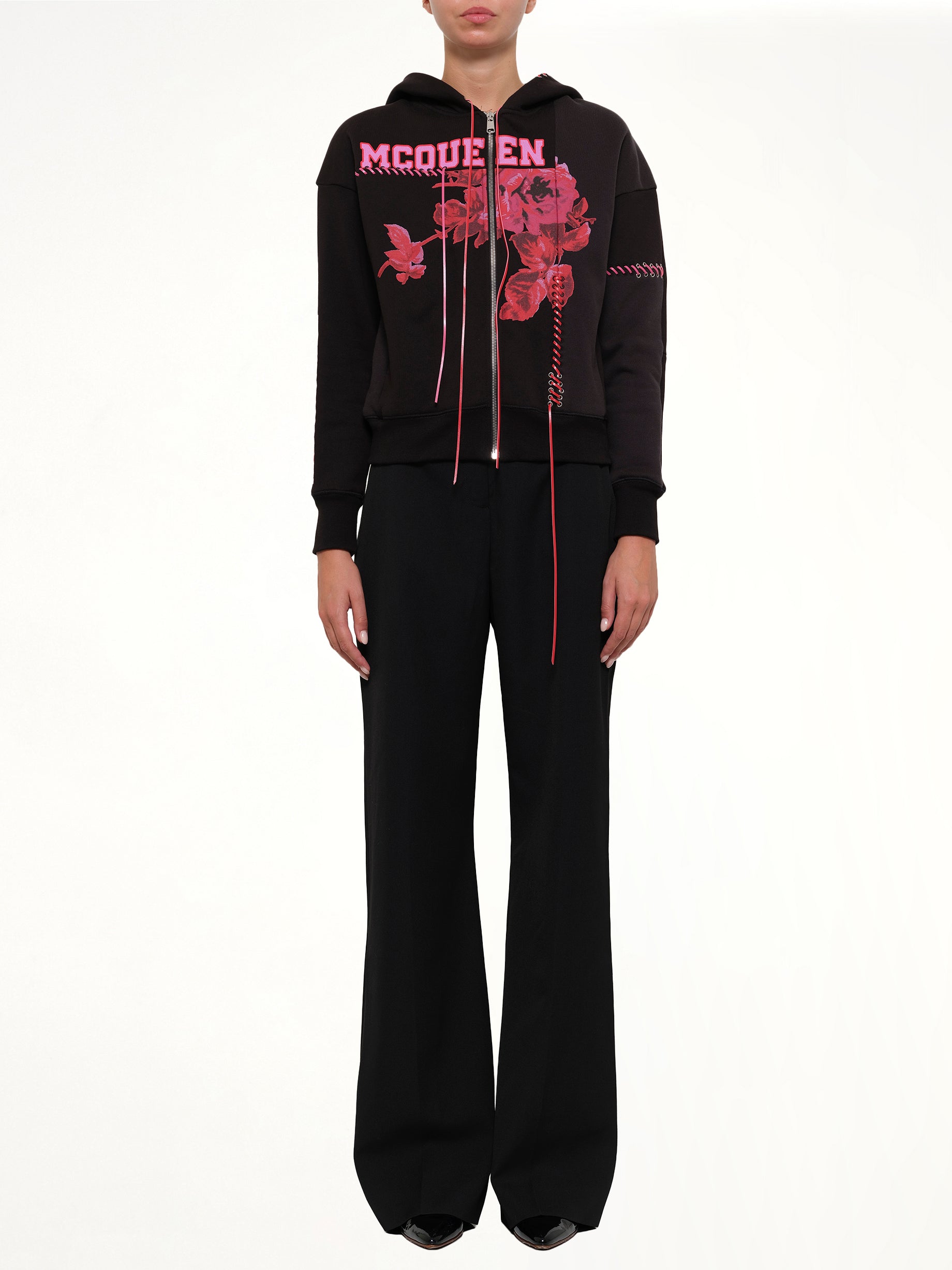 ALEXANDER MCQUEEN Rose Print Hoodies in Black Product Photo from MARAIS