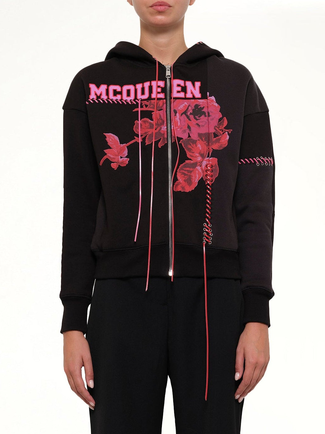 Rose Print Hoodies in Black