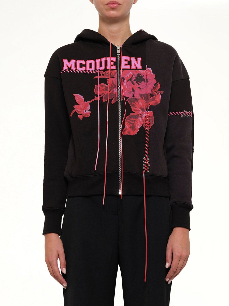 Rose Print Hoodies in Black