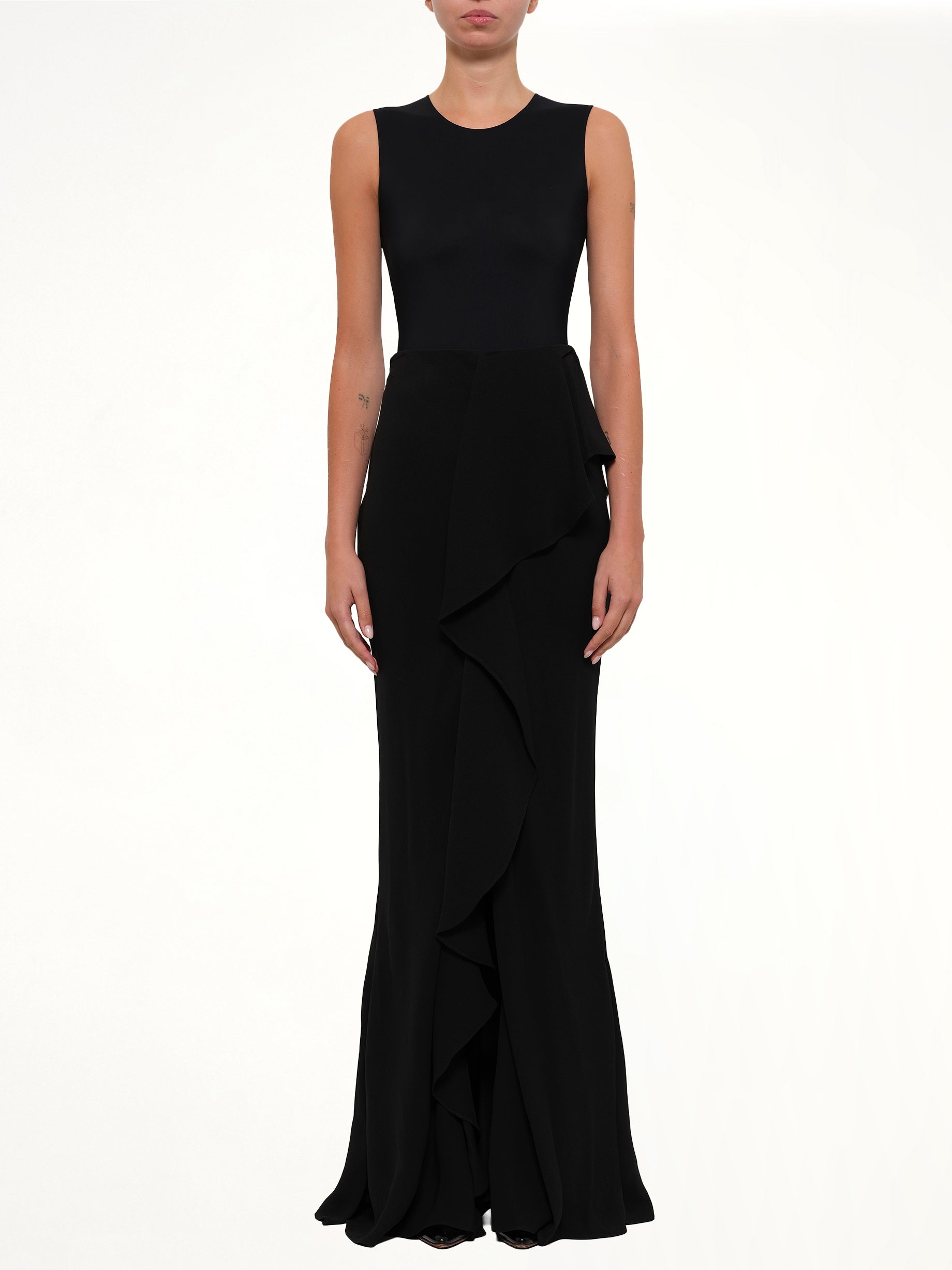 ALEXANDER MCQUEEN Long Drape Skirt in Black Product Photo from MARAIS