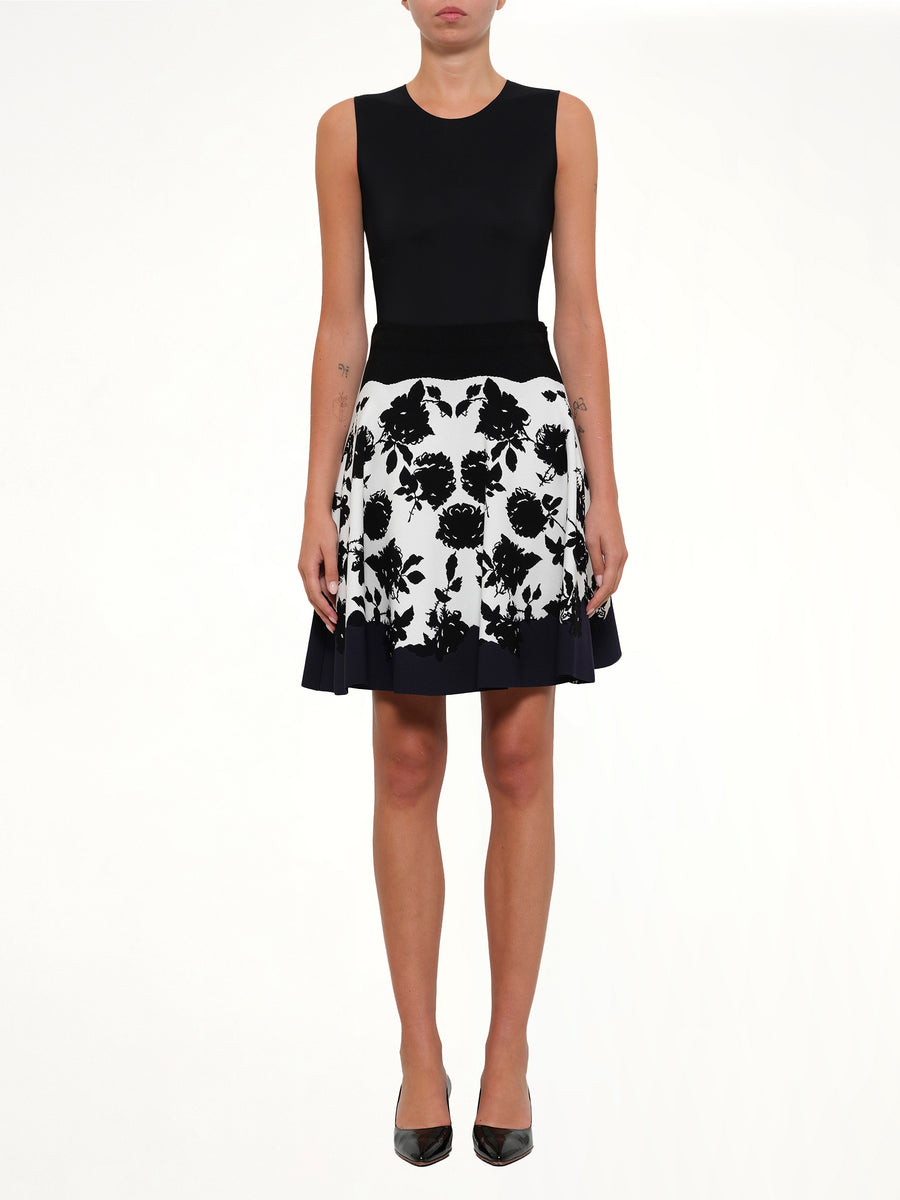 Rose Jacquard Mini Skirt in Ivory/Black