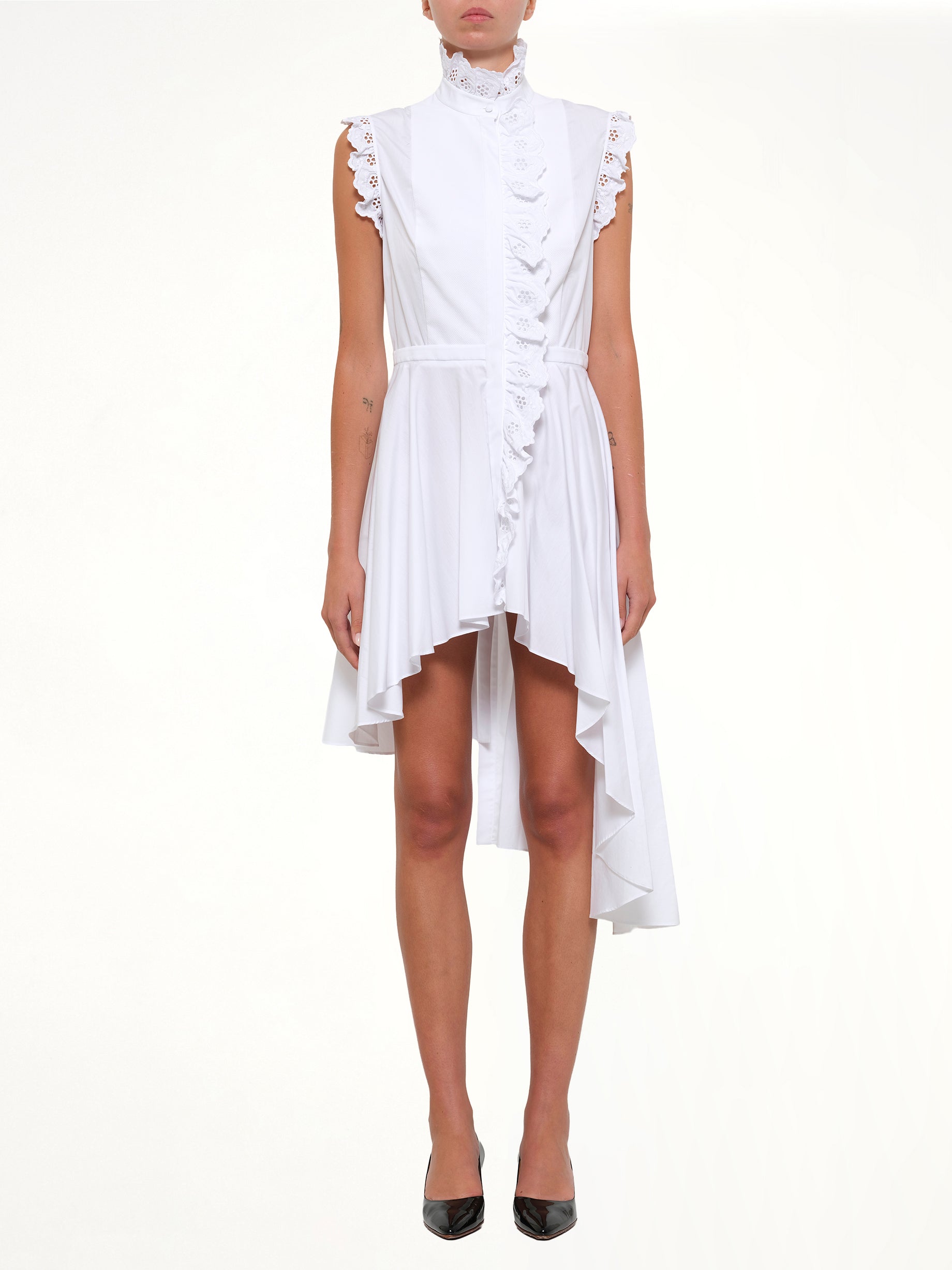 ALEXANDER MCQUEEN Sleeveless Ruffle Dress in White Product Photo from MARAIS