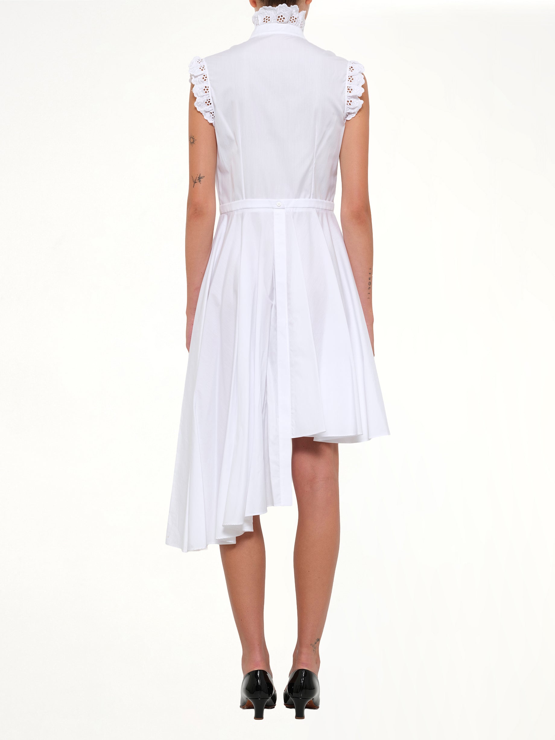 ALEXANDER MCQUEEN Sleeveless Ruffle Dress in White Full Reference from MARAIS