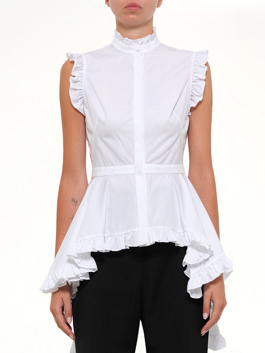 Sleeveless Peplum Shirt in White
