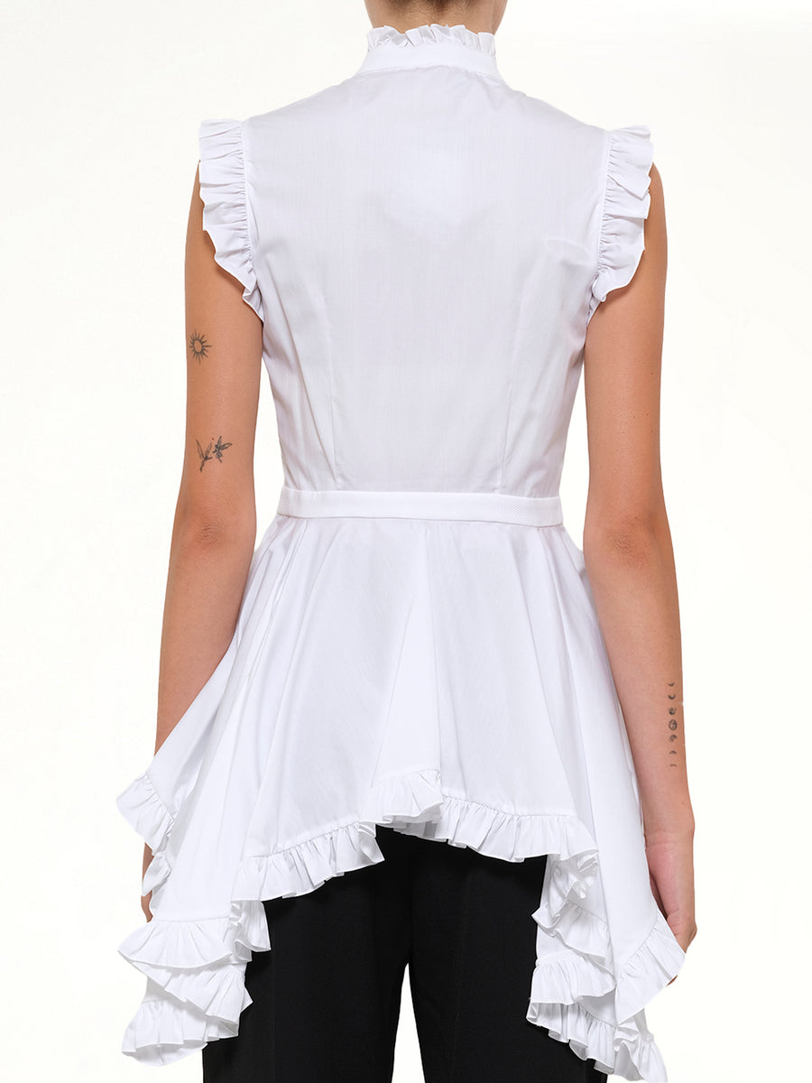 Sleeveless Peplum Shirt in White